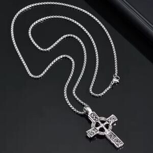Celtic Cross Necklace Stainless 22" Box Chain Mens Birthday Christmas Gift NEW!